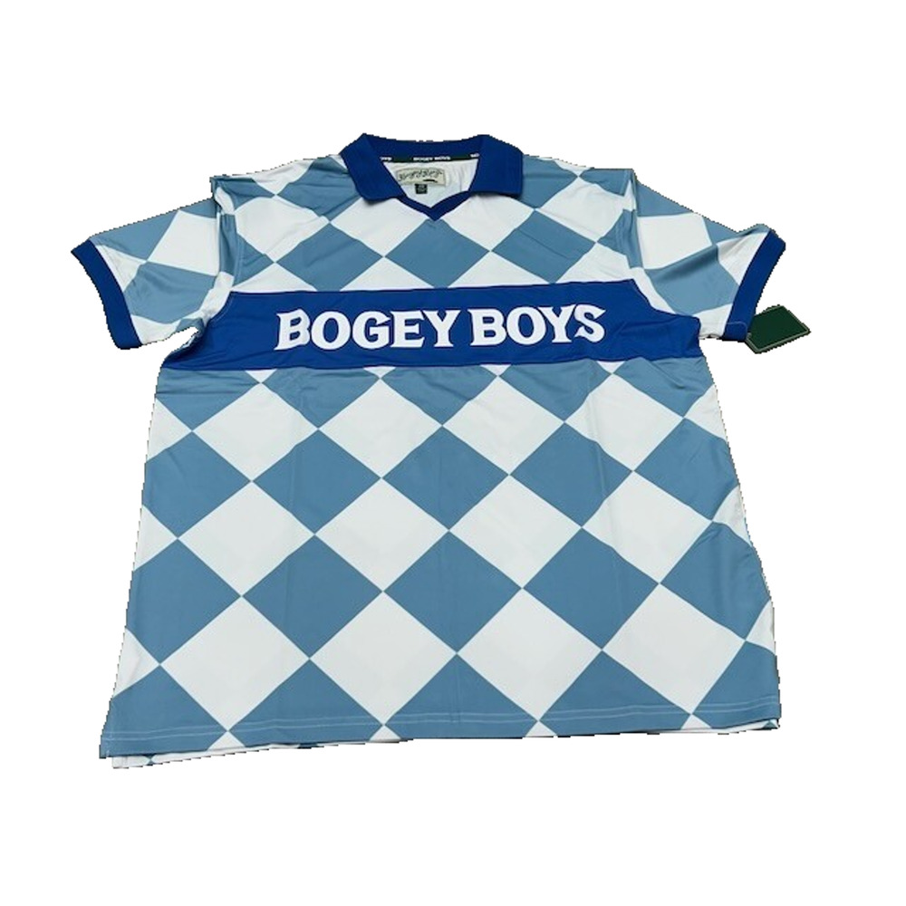 NWT Bogey Boys Mens‎ Polo Shirt Athletic Checkered Golf Jersey Blue White Size L